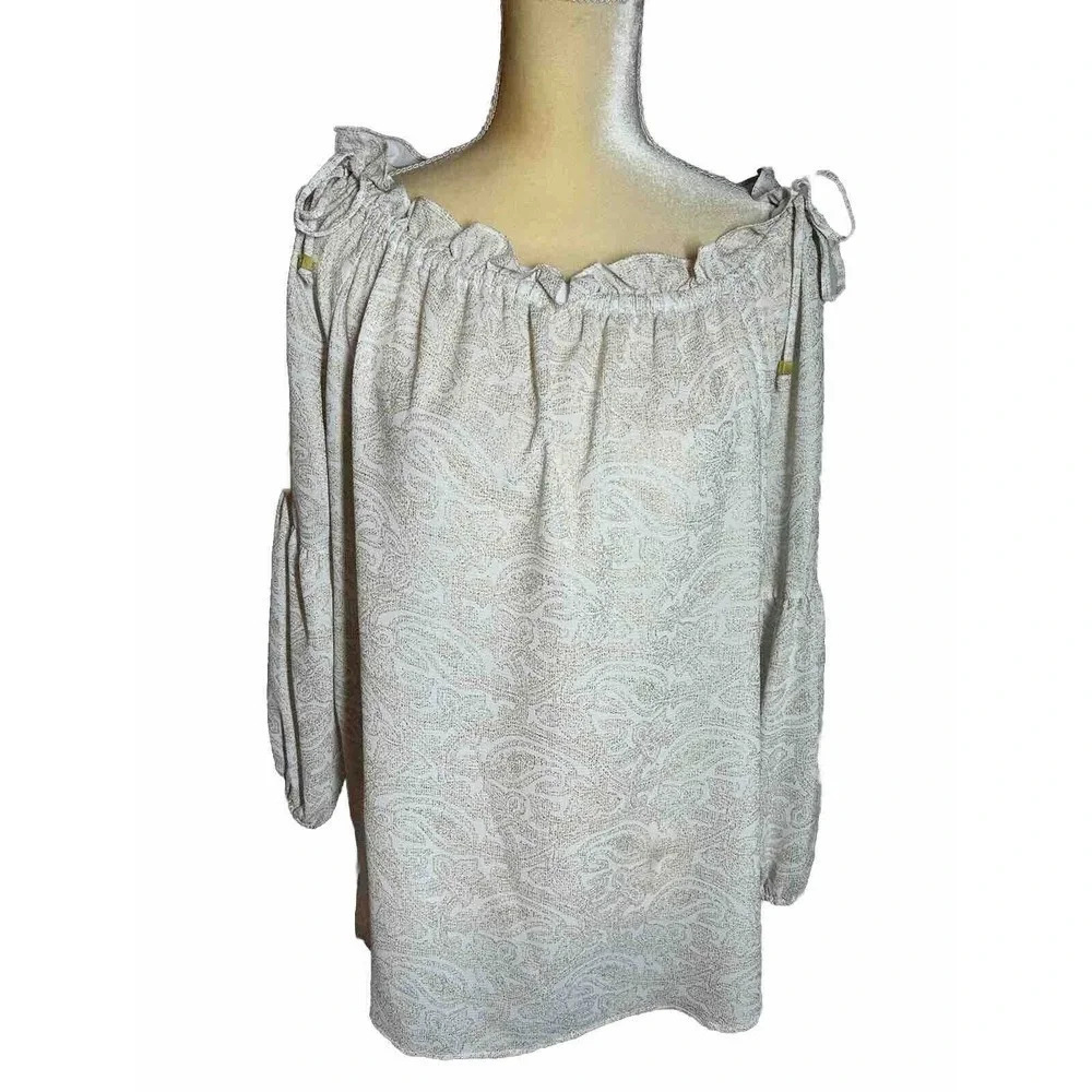 Michael Kors Women’s Off-The-Shoulder Top Ruffle Size XL White/Gold